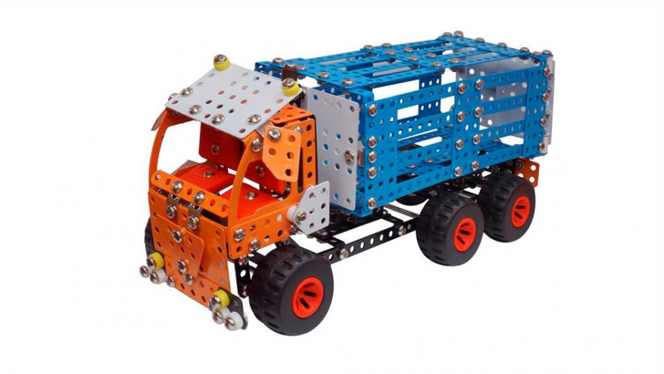 Metal Techno bouwpakket Power Bison 32 cm staal oranje/blauw 890 delig