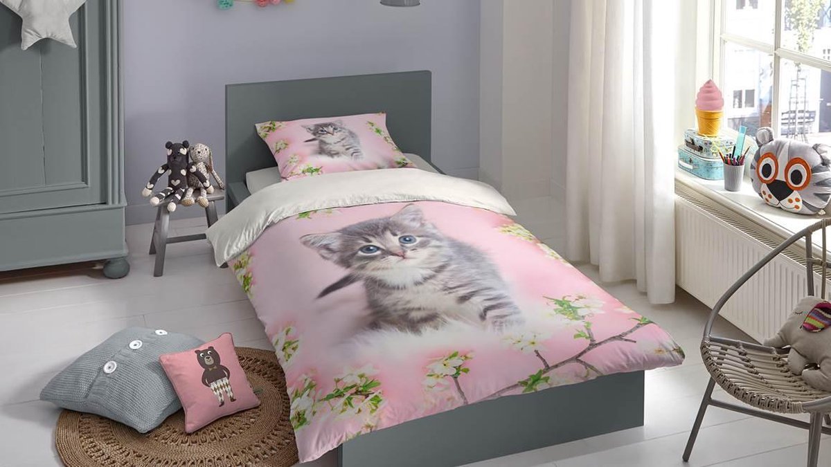 Good Morning dekbedovertrek Pussycat junior 140 x 220 cm katoen - Roze