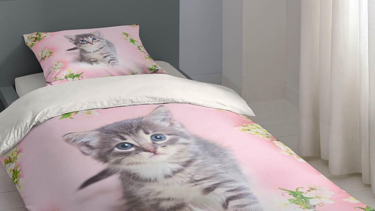 Good Morning dekbedovertrek Pussycat junior 140 x 220 cm katoen - Roze