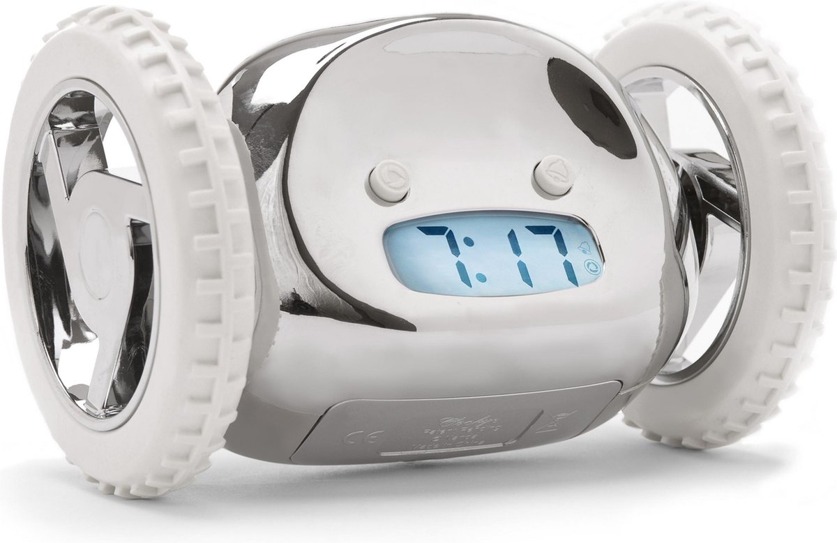 Clocky alarmklok op wielen 13,5 x 9 x 9 cm chroom - Silver