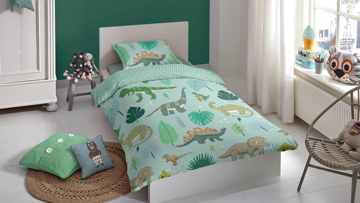 Good Morning dekbedovertrek Dinono 140 x 200 cm katoen - Groen