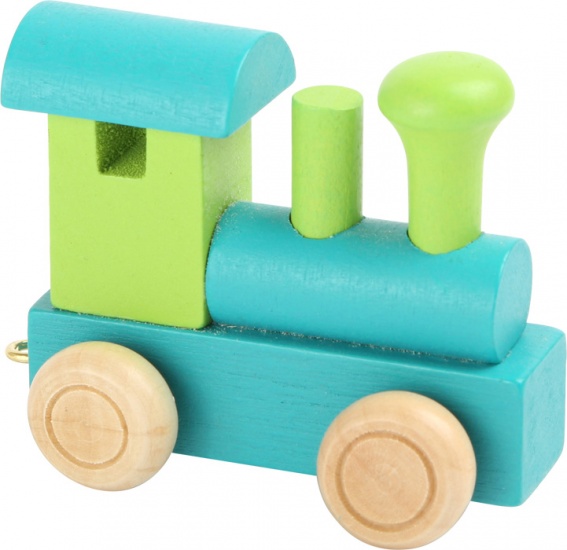 Small Foot locomotief hout groen/ 7 x 3 x 5,5 cm - Blauw