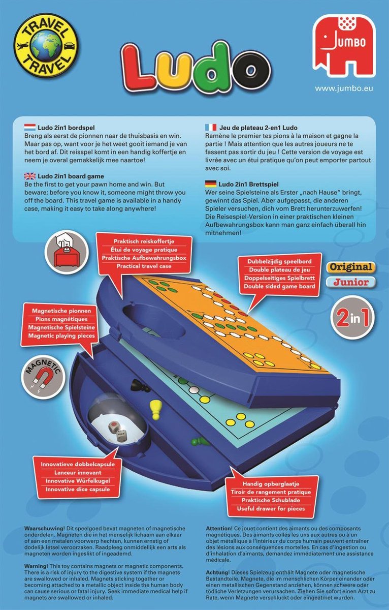 Jumbo Mens erger je niet: Ludo reisspel - Blauw