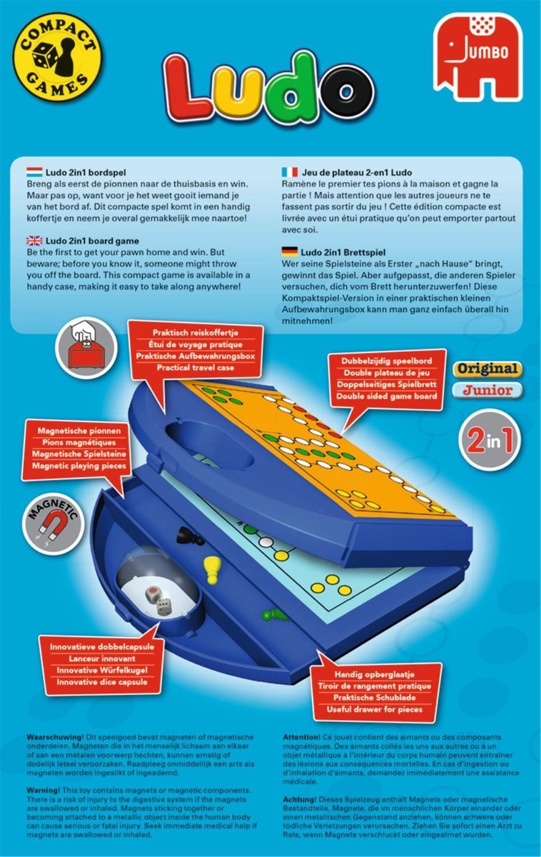 Jumbo Mens erger je niet: Ludo reisspel - Blauw