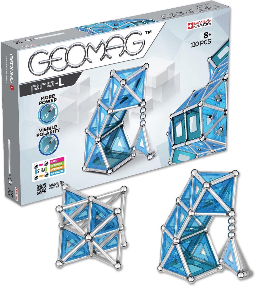 Geomag Pro L blauw/zilver 110 delig - Wit