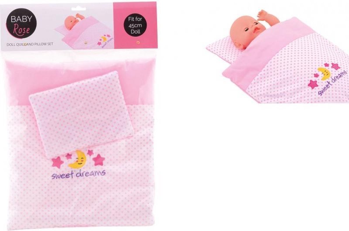 Johntoy baby Rose poppendeken en kussen set - Roze