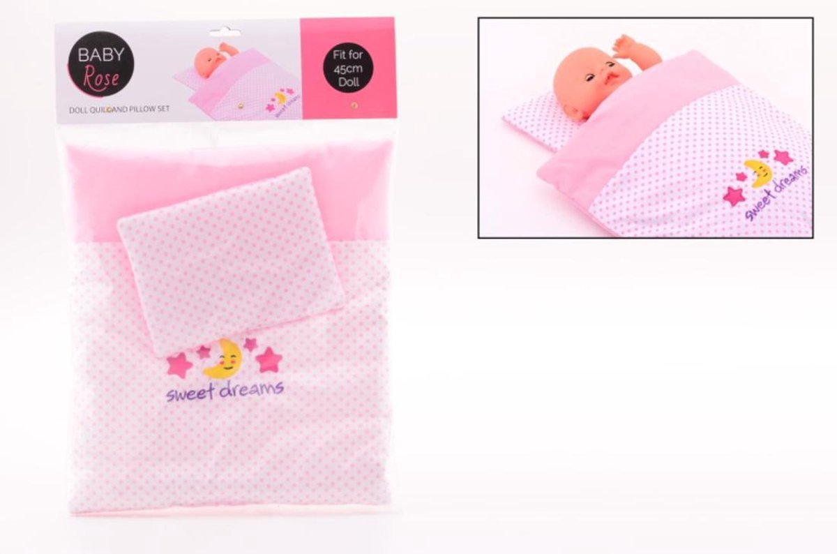Johntoy baby Rose poppendeken en kussen set - Roze