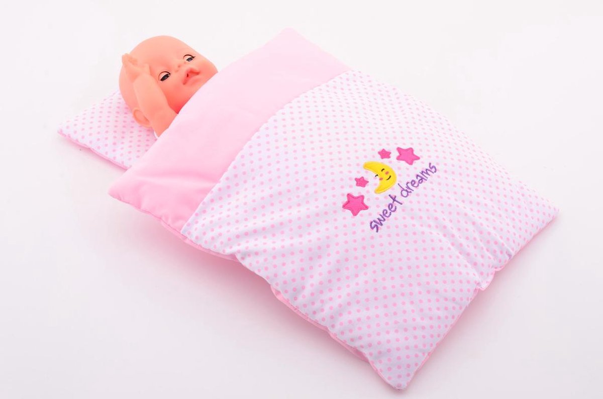 Johntoy baby Rose poppendeken en kussen set - Roze