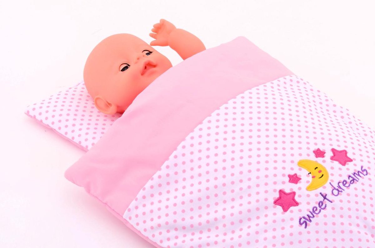 Johntoy baby Rose poppendeken en kussen set - Roze