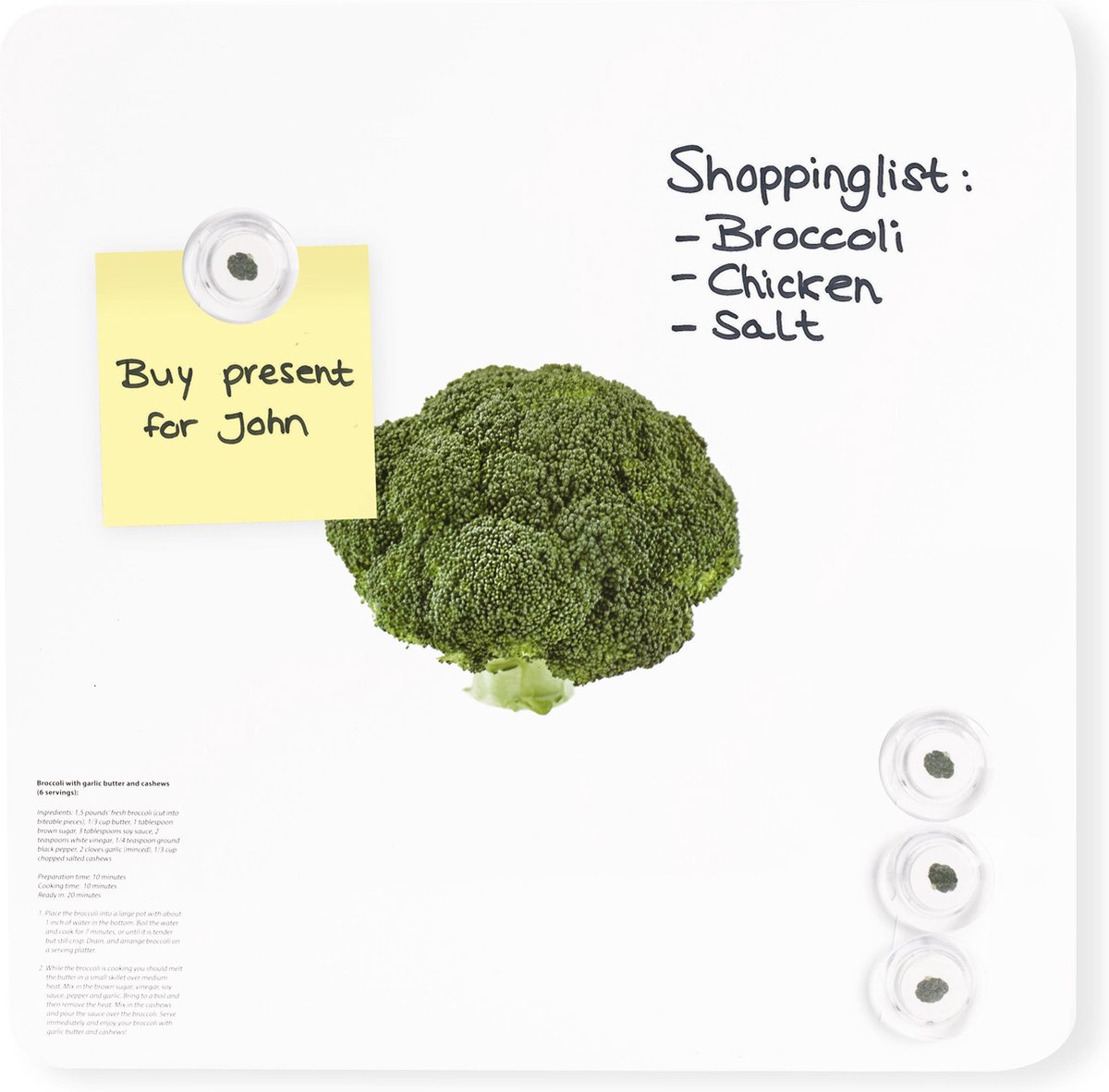 Dresz magneetbord broccoli aluminium 29 x 29 cm/groen - Wit