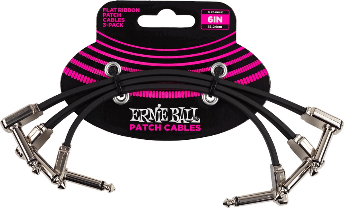 Ernie Ball 6221 Flat Ribbon Patch Cables patchkabels haaks 15 cm (set van 3)