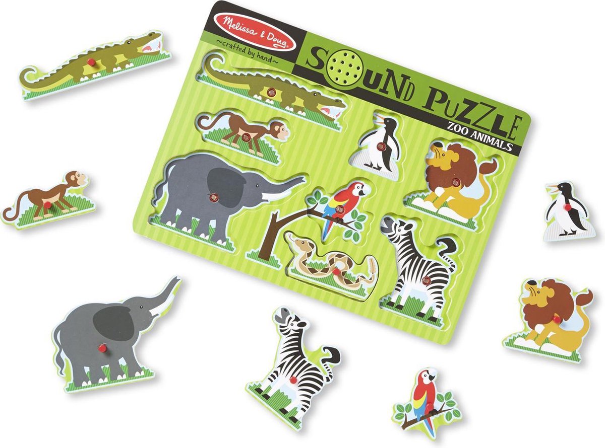 Melissa & Doug vormenpuzzel met geluid dierentuindieren 8 stukjes