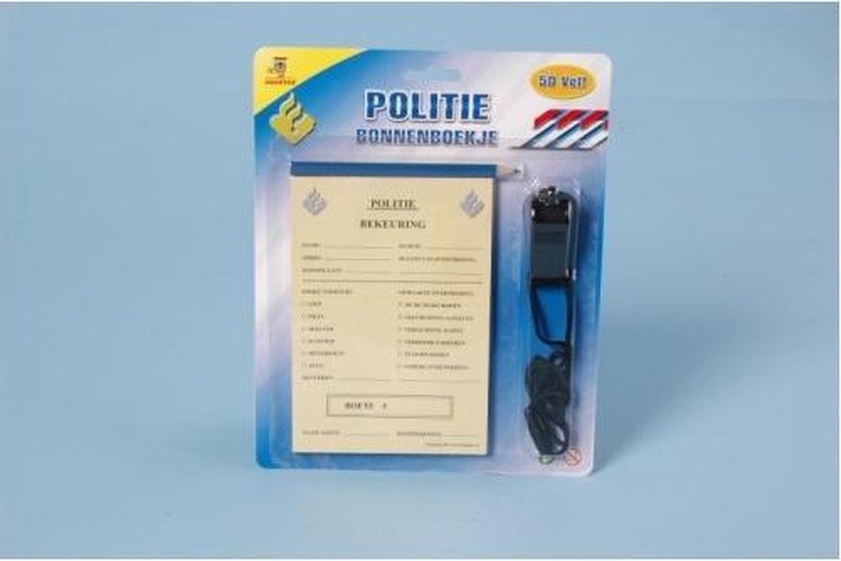 Johntoy bonnenboekje politie met potlood en fluit 15 cm NL - Blauw