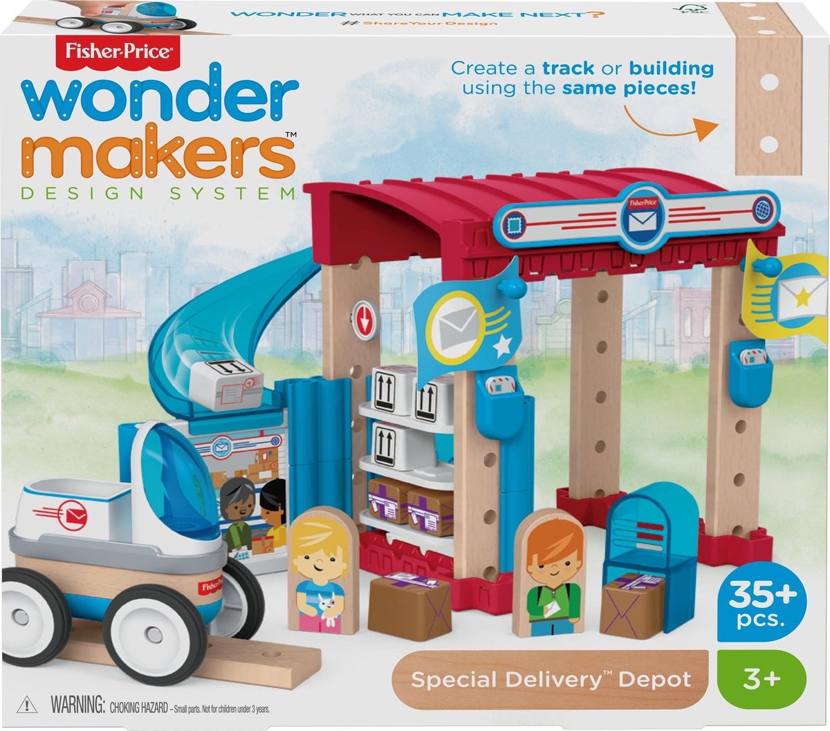 Fisher Price bouwpakket Wonder Makers Postkantoor hout 35 delig