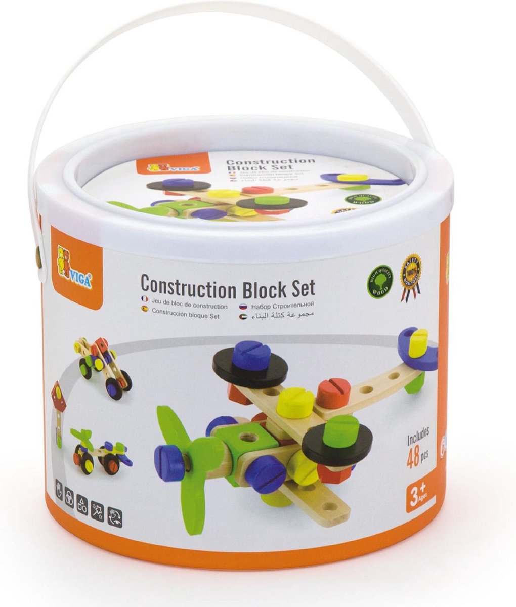 Viga Toys constructiebouwset hout 48 delig multicolor