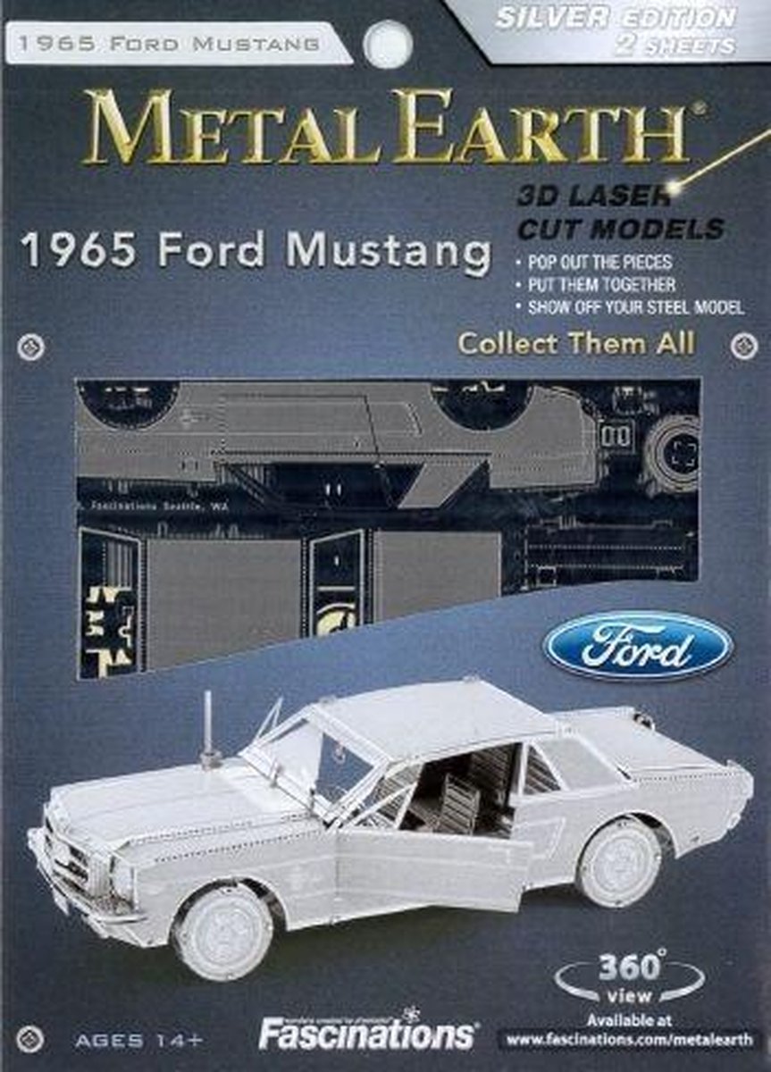 Metal Earth Ford Mustang Coupe 1965 3D modelbouwset 9 cm - Silver