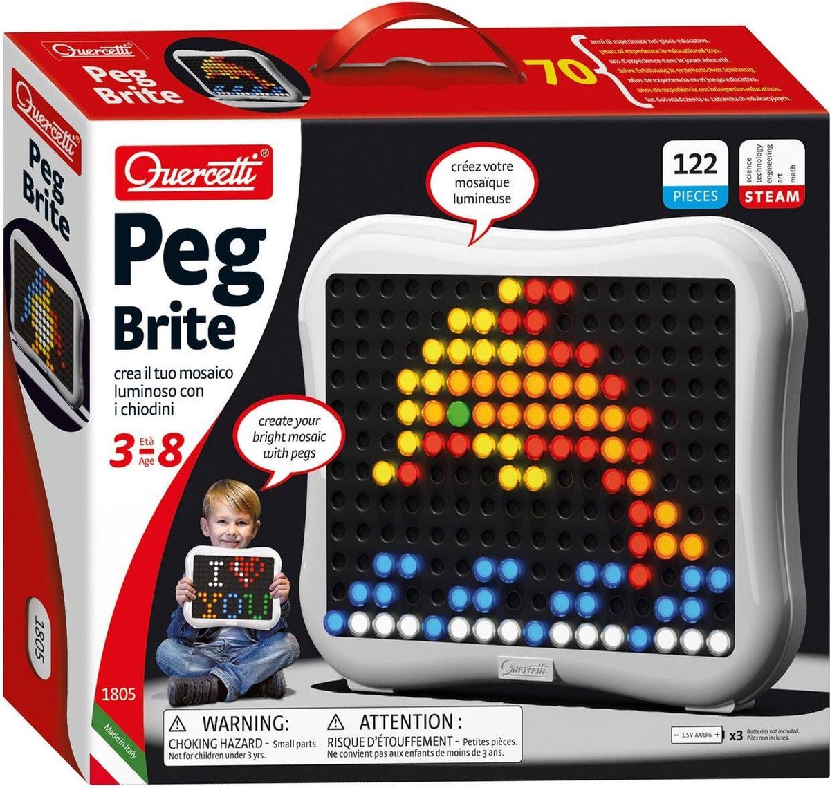 Quercetti Peg Brite mozaïek led junior 122 delig