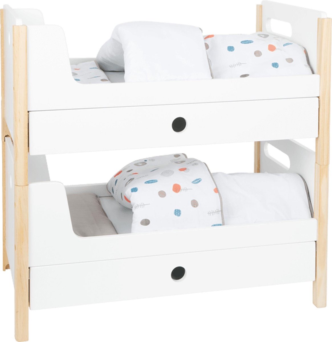 Small Foot poppenstapelbed en beddengoed 50 cm hout wit/beige