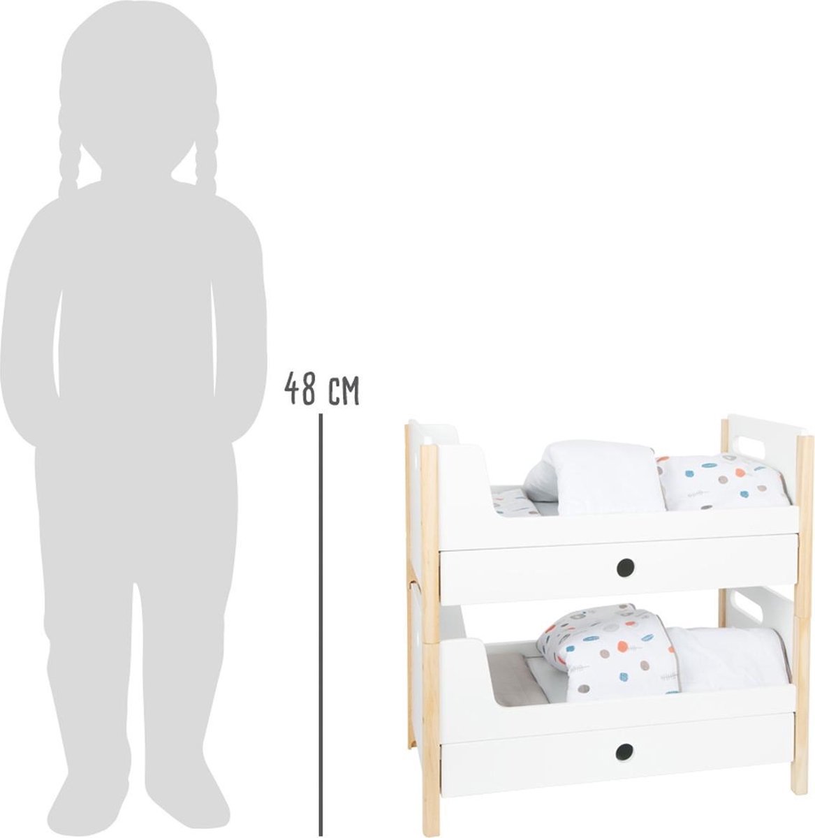 Small Foot poppenstapelbed en beddengoed 50 cm hout wit/beige