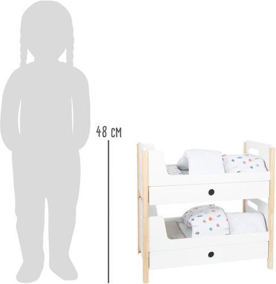 Small Foot poppenstapelbed en beddengoed 50 cm hout wit/beige