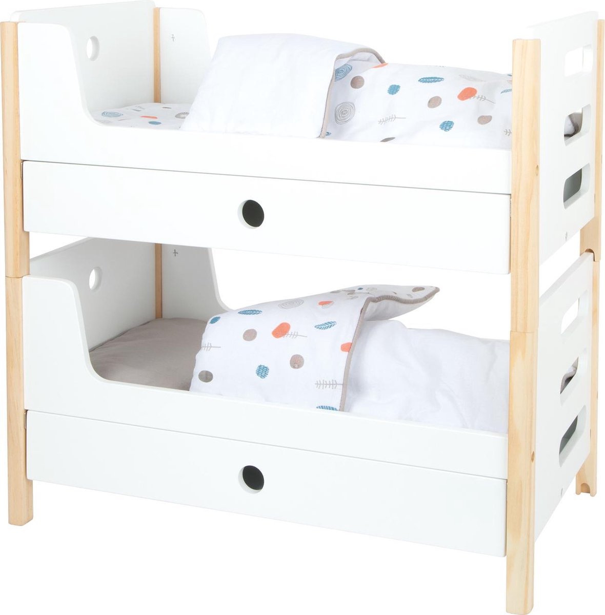 Small Foot poppenstapelbed en beddengoed 50 cm hout wit/beige