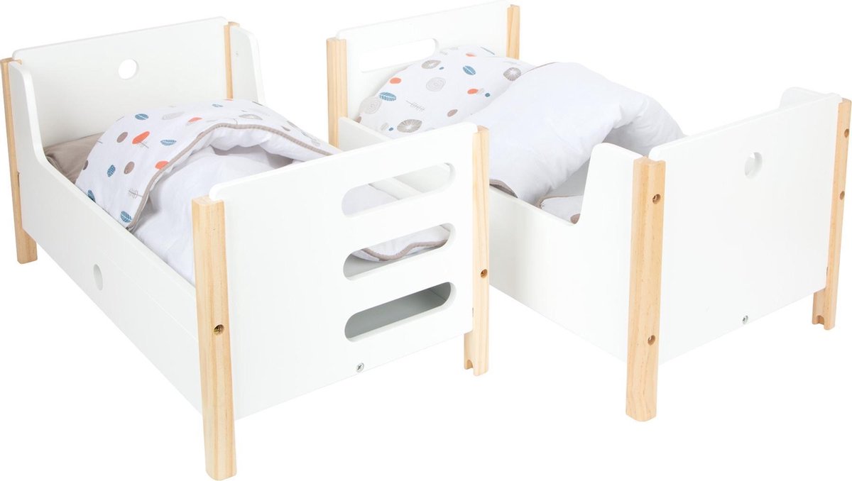 Small Foot poppenstapelbed en beddengoed 50 cm hout wit/beige