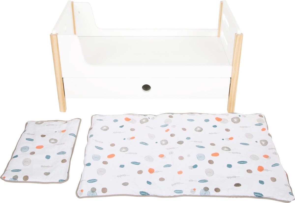 Small Foot poppenstapelbed en beddengoed 50 cm hout wit/beige