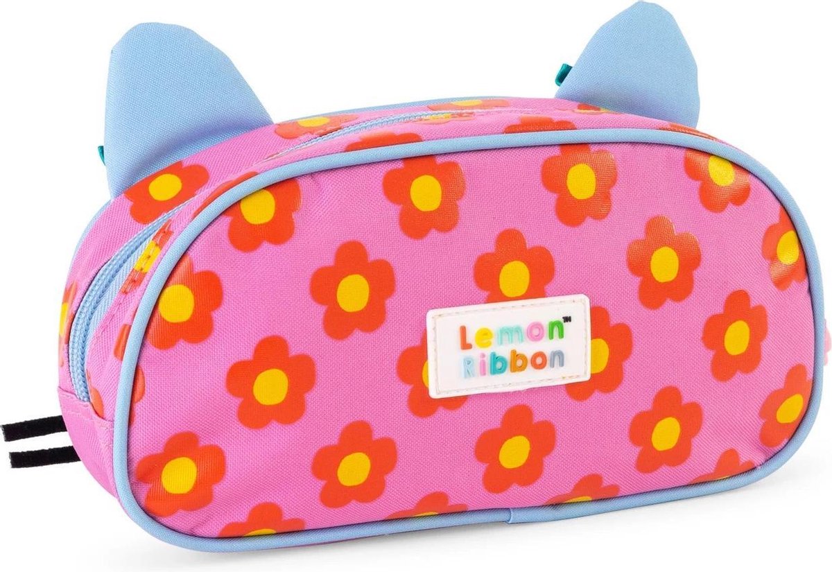 Lemon Ribbon etui junior 22 x 11 x 5 cm polyester/blauw - Roze