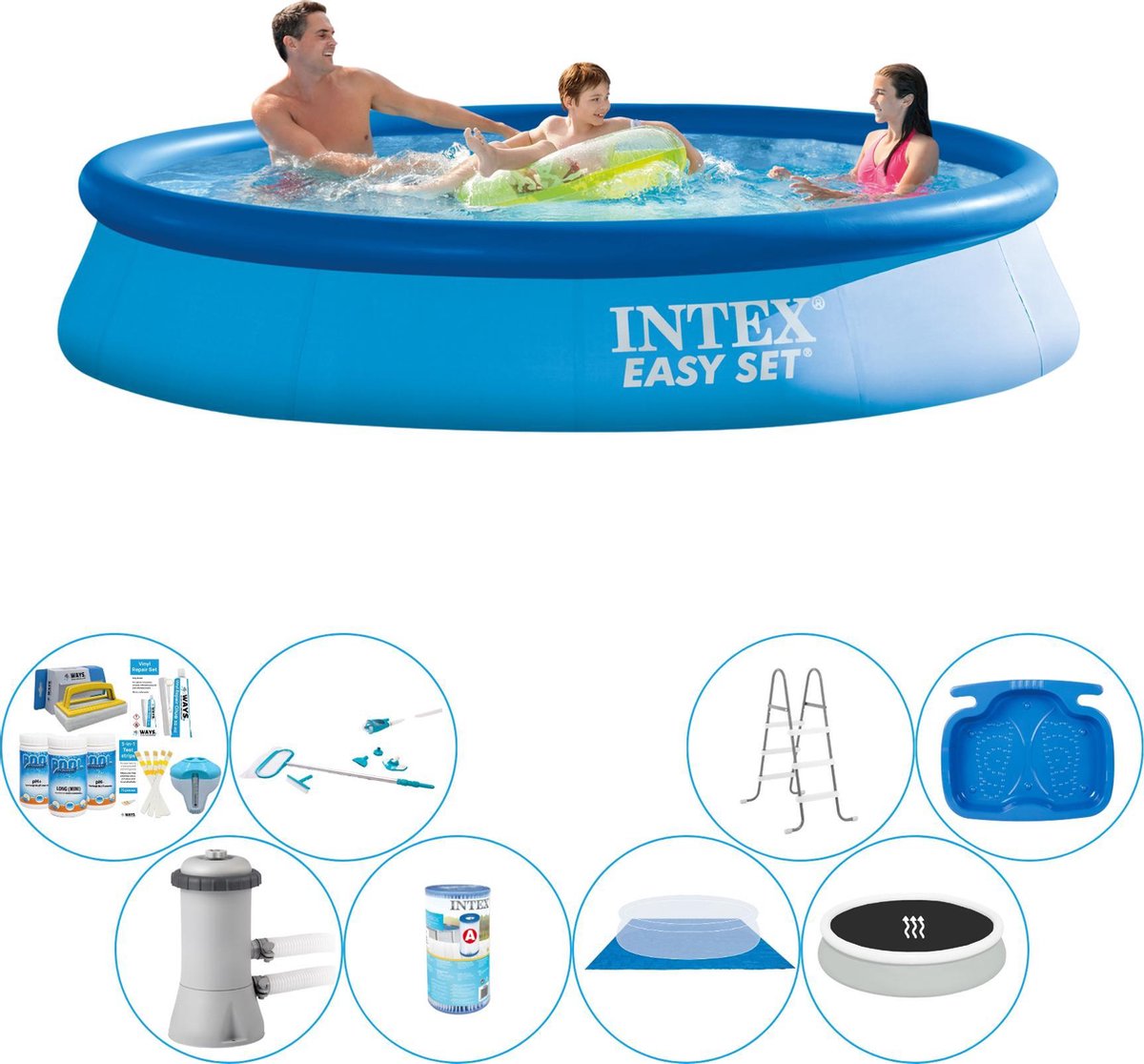 Intex Easy Set Rond 366x76 Cm - Deluxe Zwembad Deal - Blauw