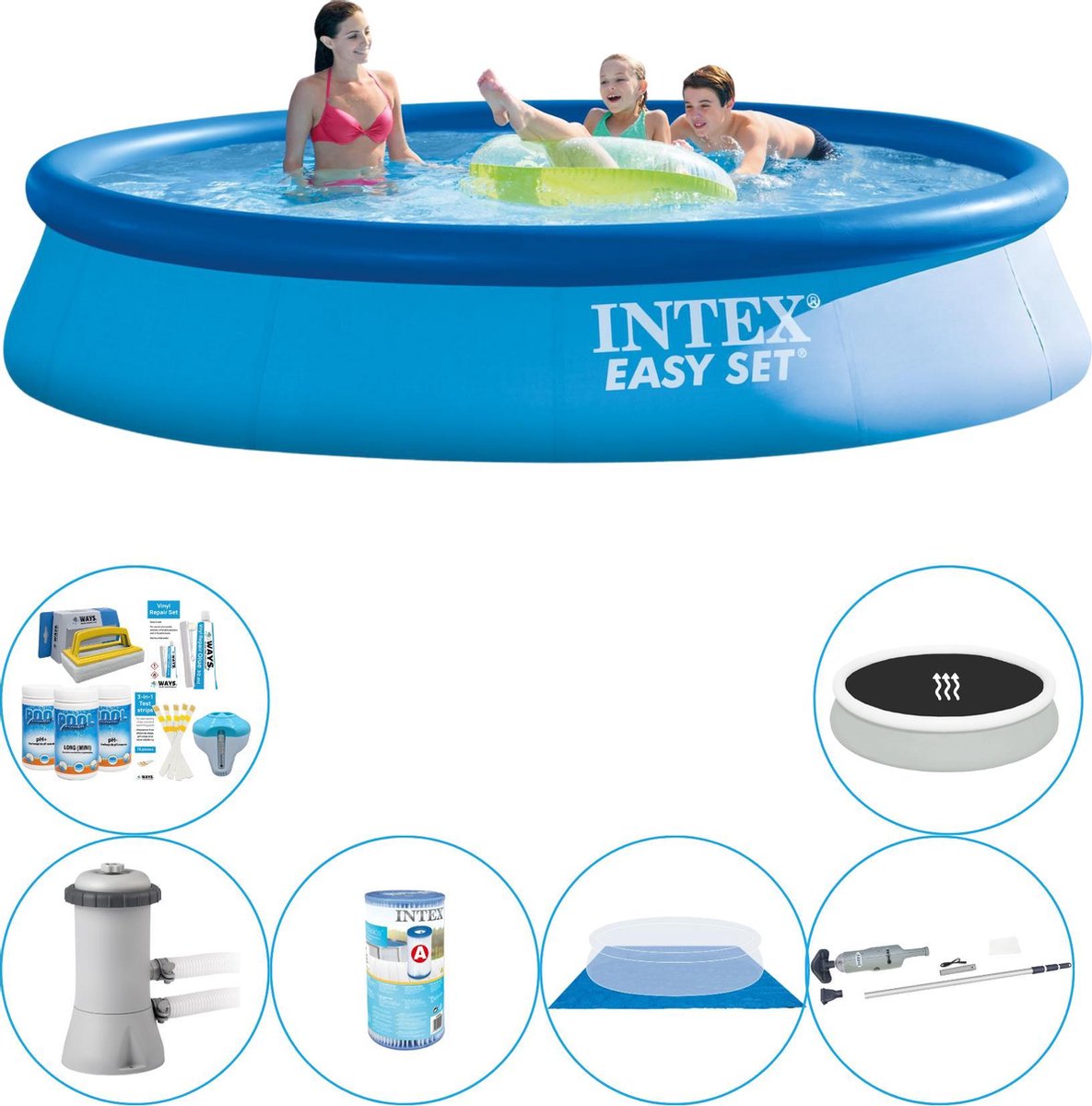 Intex Deluxe Zwembad Pakket - Easy Set Rond 396x84 Cm - Blauw