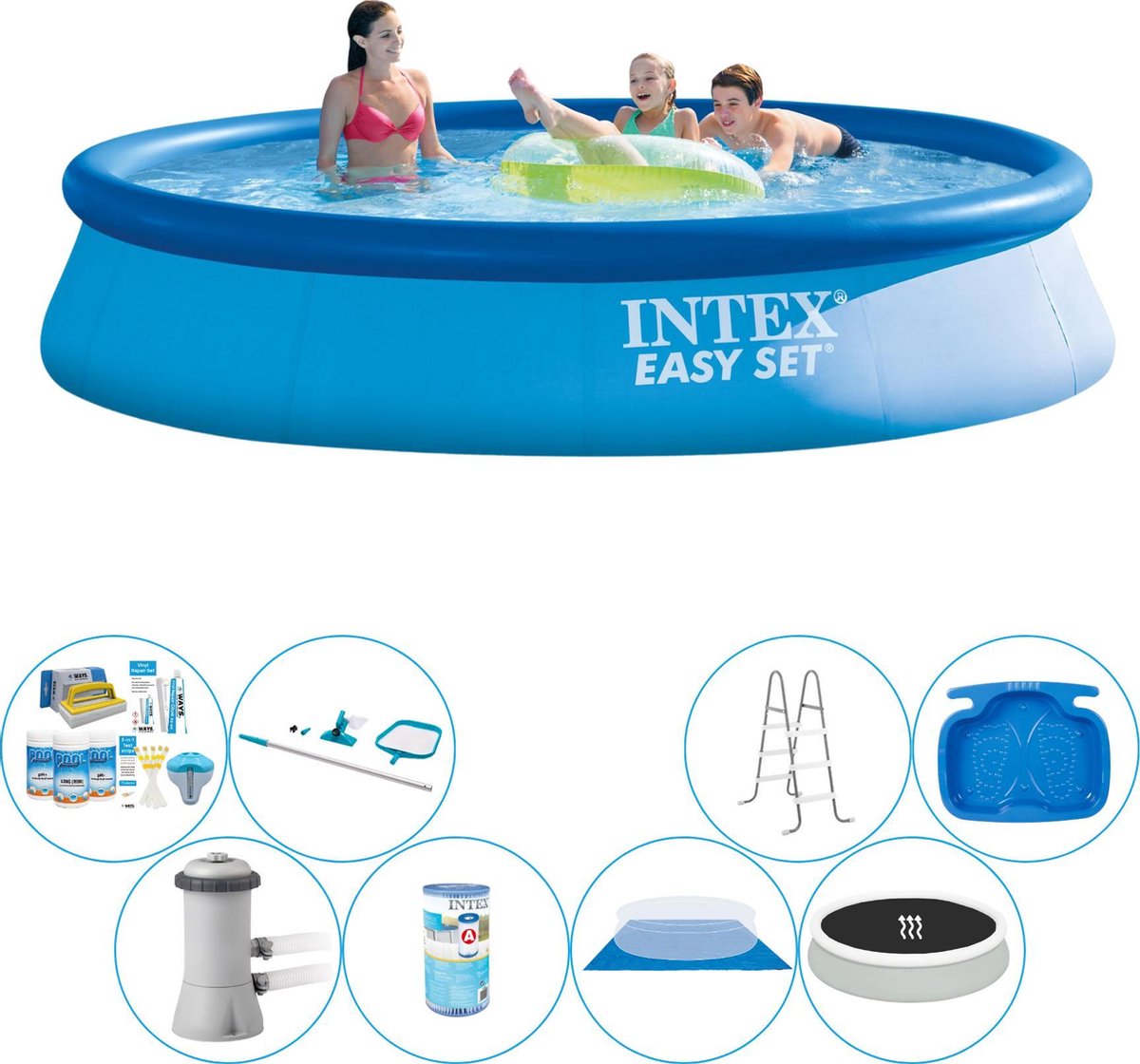 Intex Deluxe Zwembad Deal - Easy Set Rond 396x84 Cm - Blauw