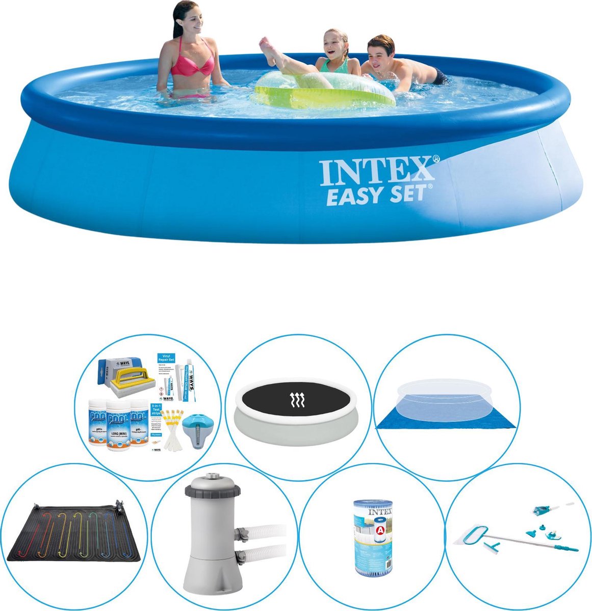 Intex Easy Set Rond 396x84 Cm - Alles In 1 Zwembad Set - Blauw