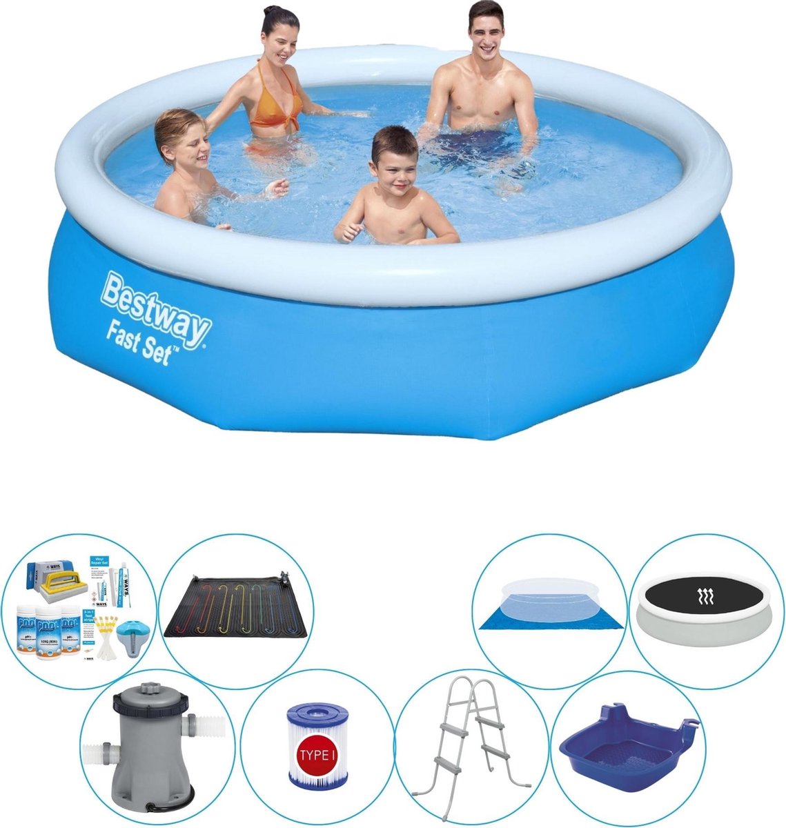 Bestway Fast Set Rond 305x76 Cm - Deluxe Zwembad Set - Blauw