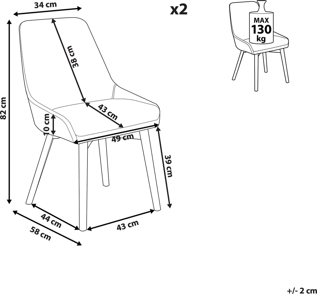 Beliani Melfort Eetkamerstoel Set Van 2 Polyester 58 X 49 Cm - Zwart