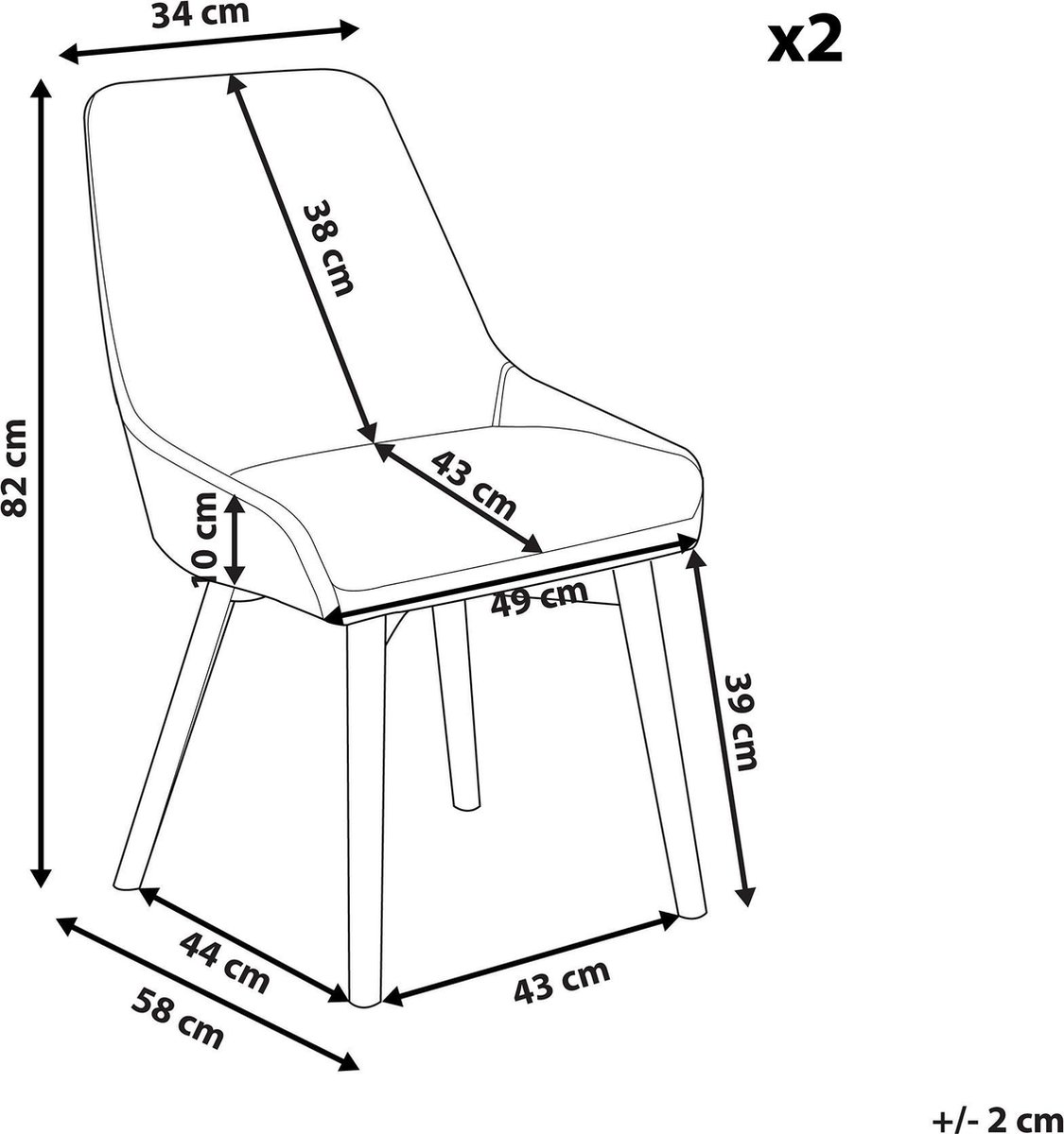 Beliani Melfort Eetkamerstoel Set Van 2 Polyester 58 X 49 Cm - Zwart