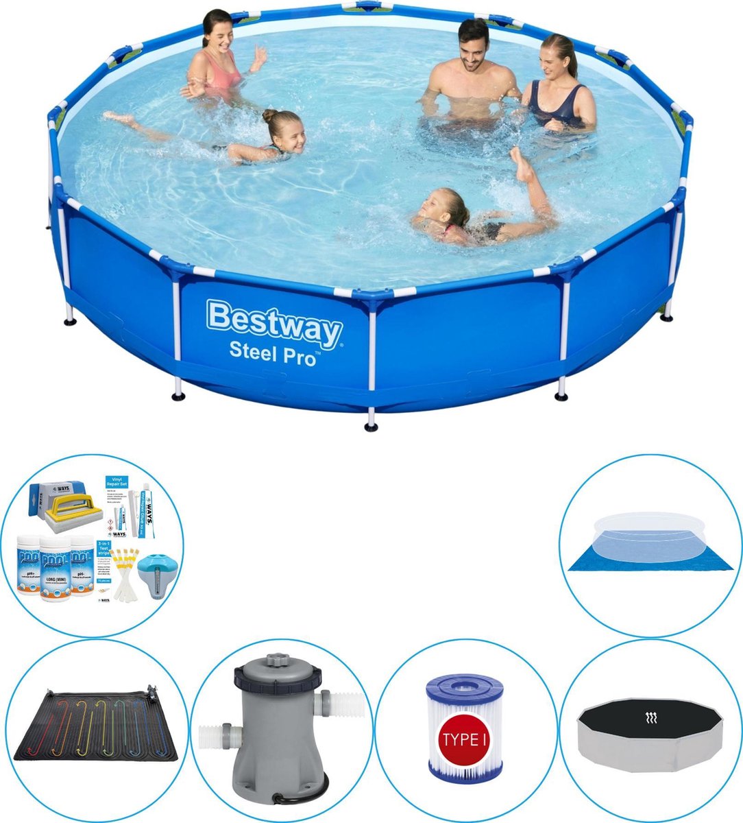 Bestway Zwembad Combinatie Deal - Steel Pro Rond 366x76 Cm - Blauw