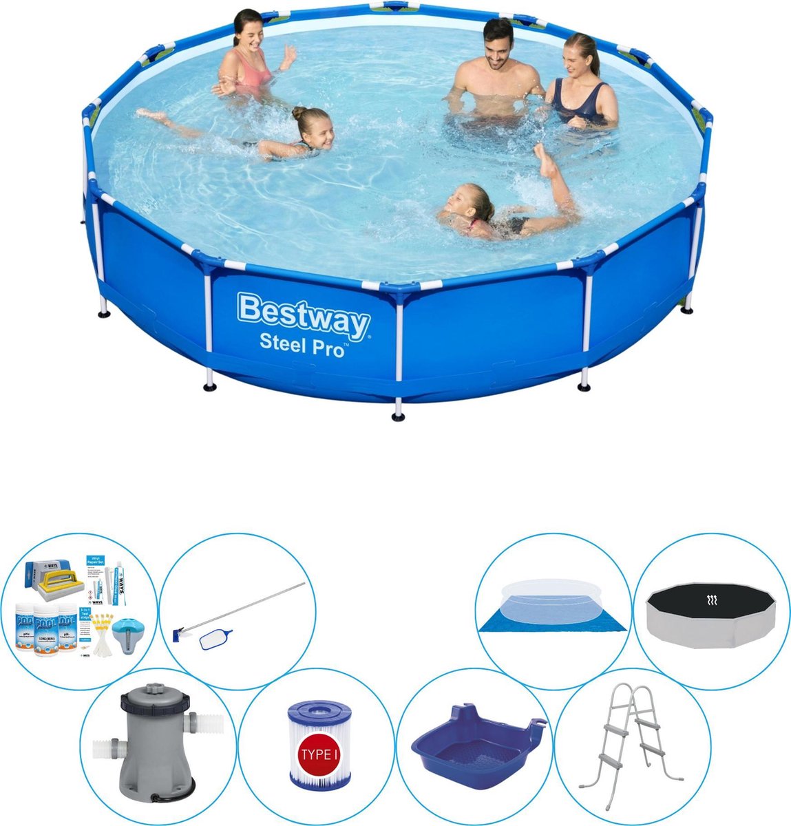 Bestway Deluxe Zwembad Deal - Steel Pro Rond 366x76 Cm - Blauw