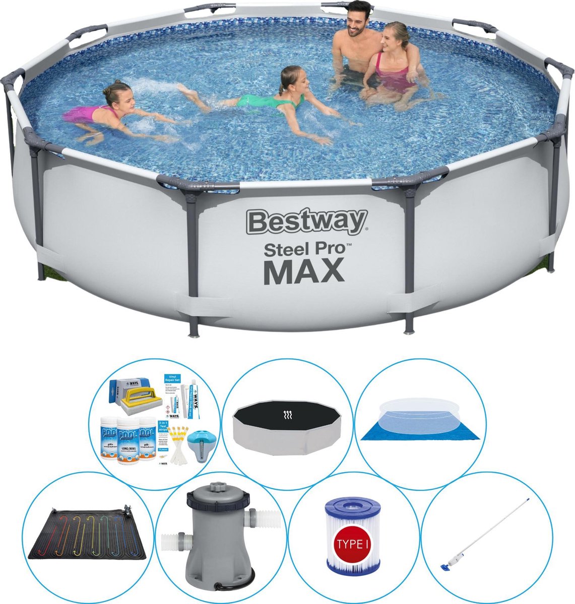 Bestway Steel Pro Max Rond 305x76 Cm - Zwembad Comfort Pakket - Grijs