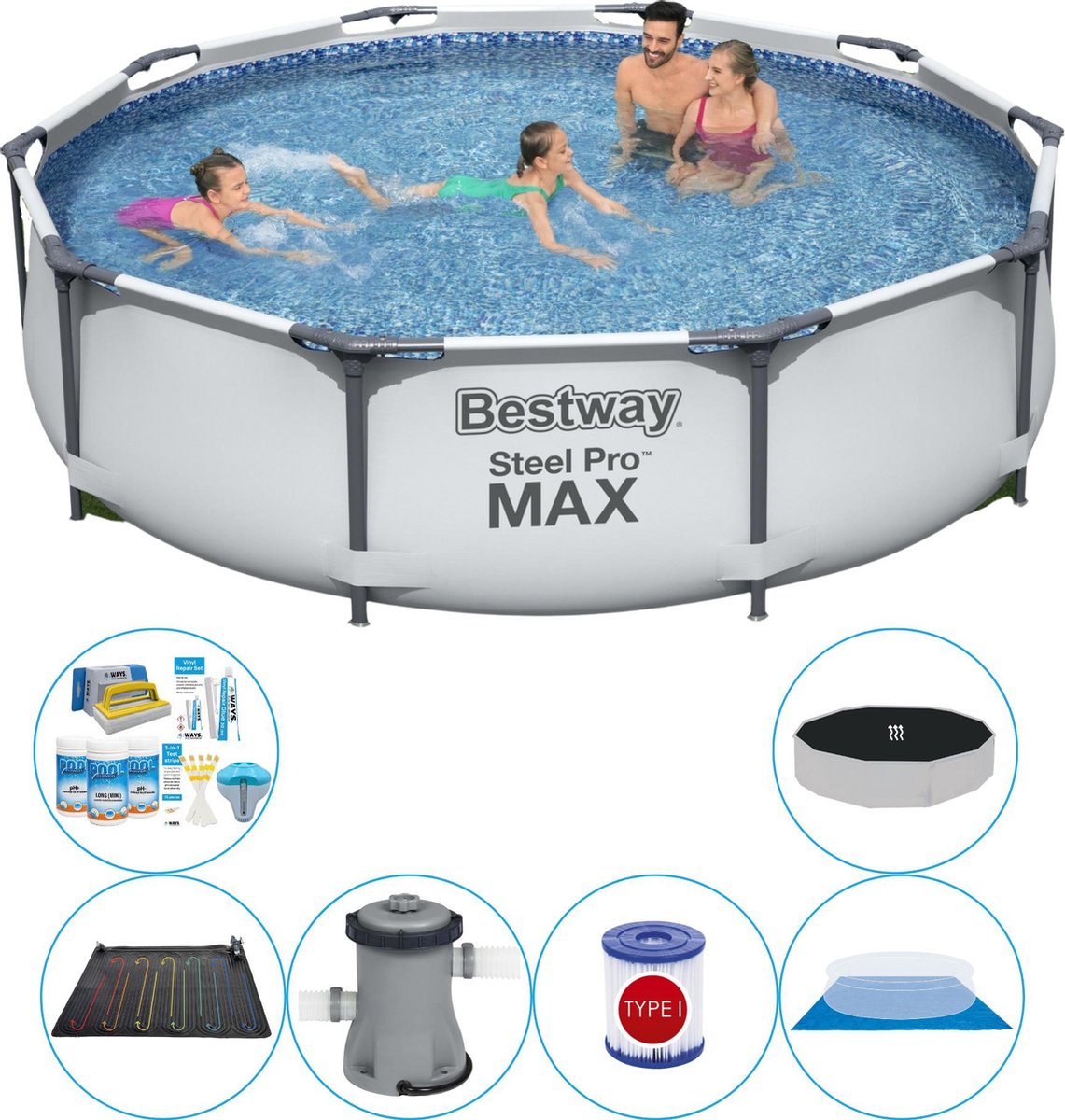 Bestway Steel Pro Max Rond 305x76 Cm - Zwembad Combinatie Deal - Grijs