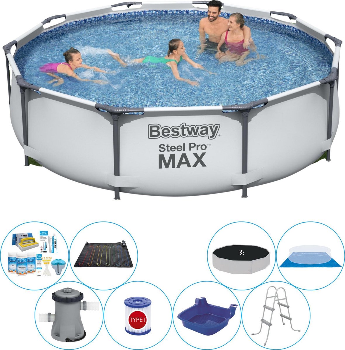 Bestway Steel Pro Max Rond 305x76 Cm - Deluxe Zwembad Set - Grijs