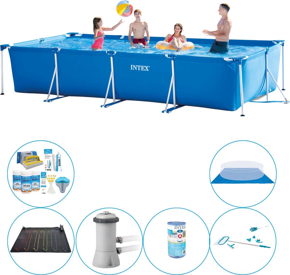 Intex Zwembad Deal - 7-delig - Frame Pool Rechthoekig 450x220x84 Cm - Blauw