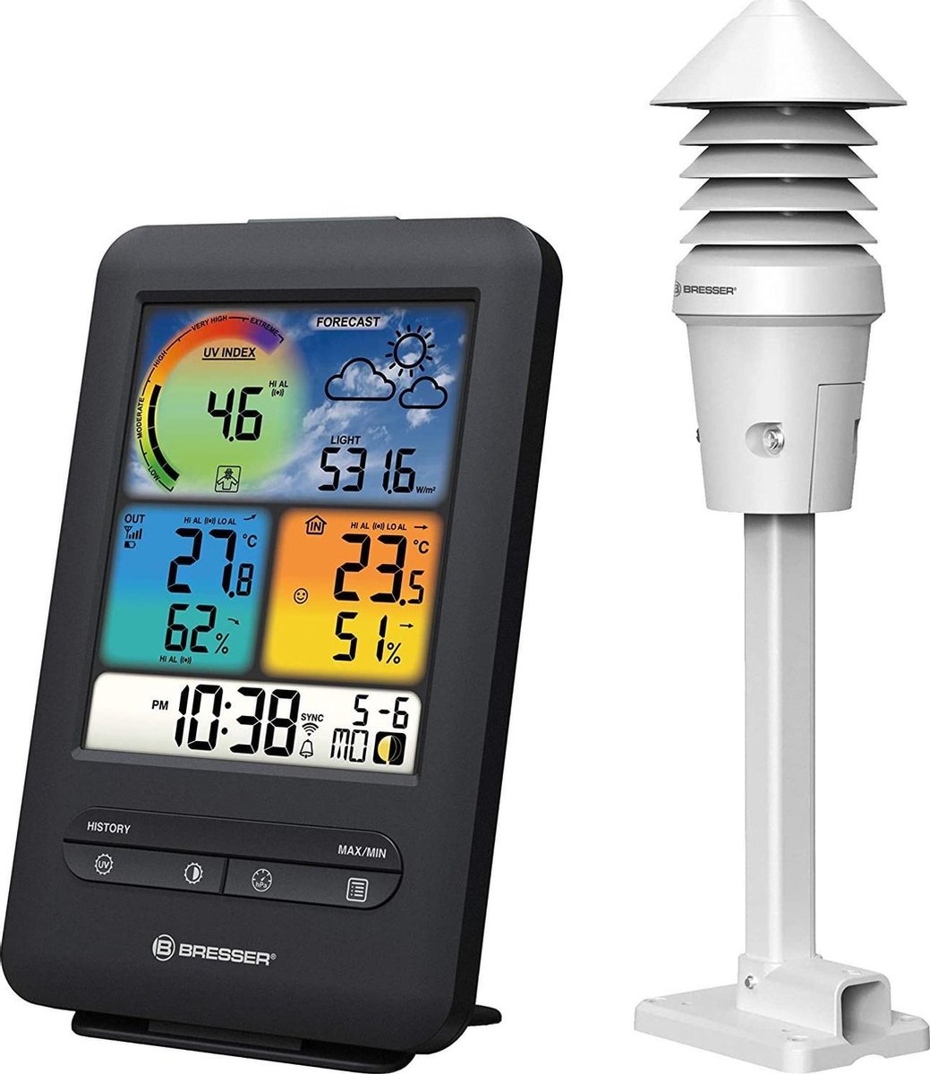 Bresser Zonmeter Wifi 4-in-1 Uv Color 19,3 Cm 2-delig - Zwart
