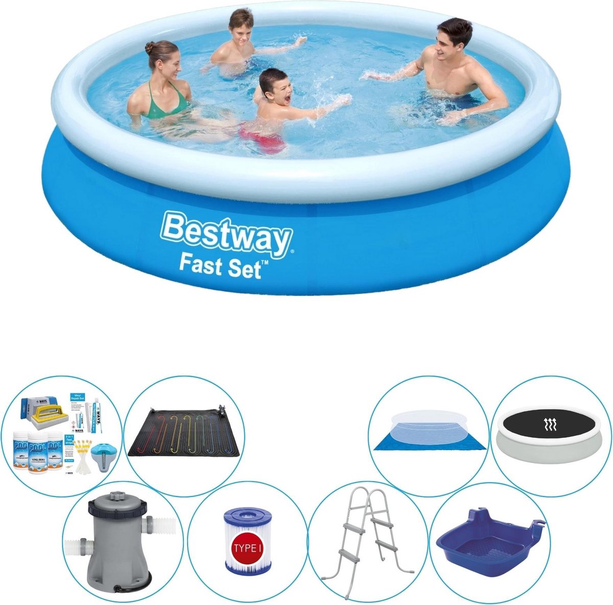 Bestway Fast Set Rond 366x76 Cm - Deluxe Zwembad Set - Blauw