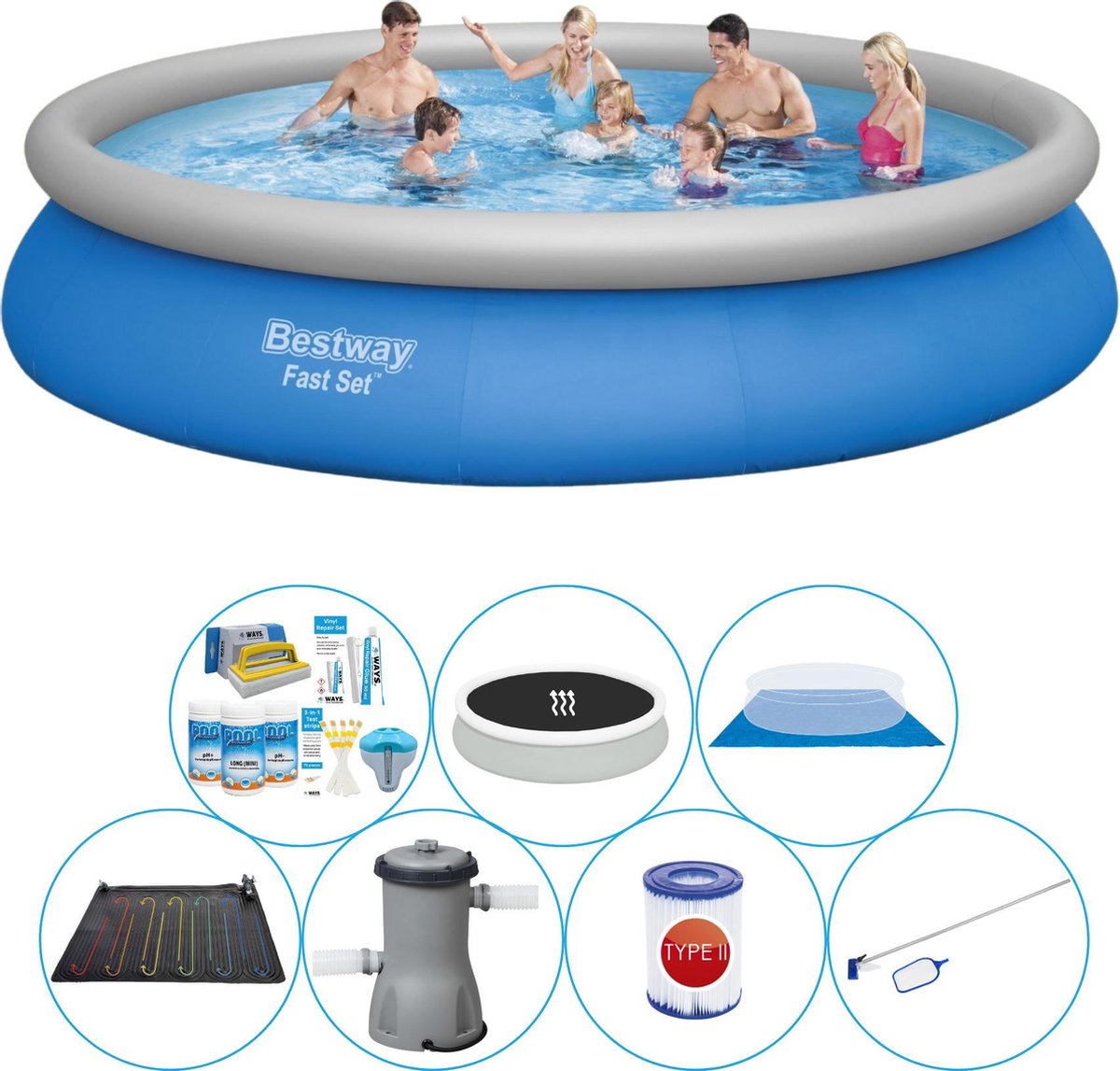 Bestway Fast Set Rond 457x84 Cm - Zwembad Bundel - Blauw