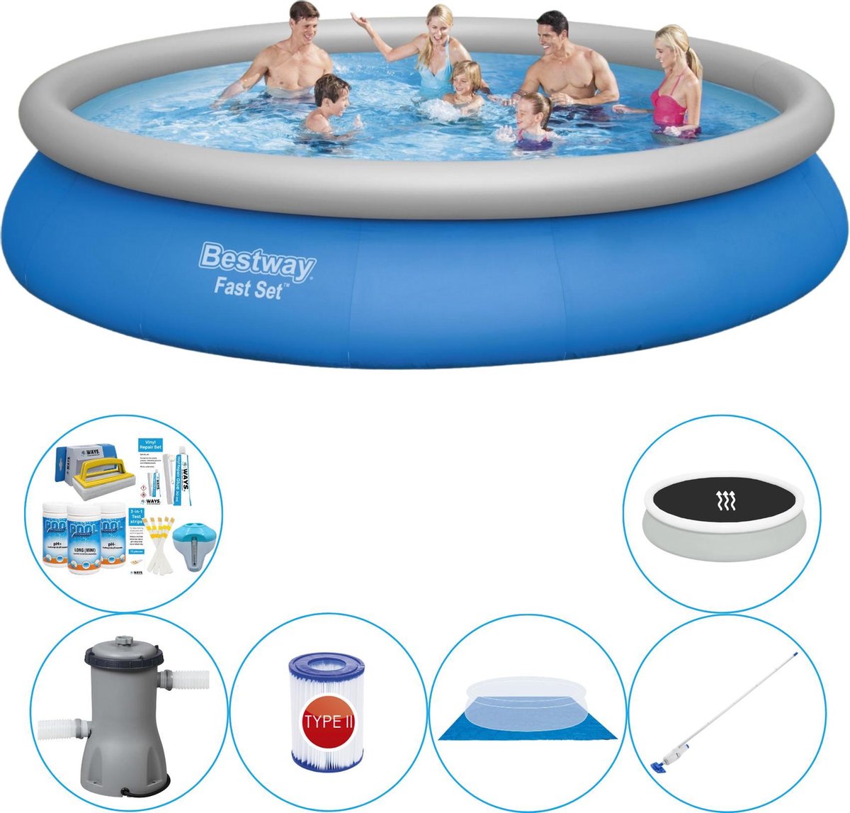 Bestway Fast Set Rond 457x84 Cm - Zwembad Combinatie Pakket - Blauw