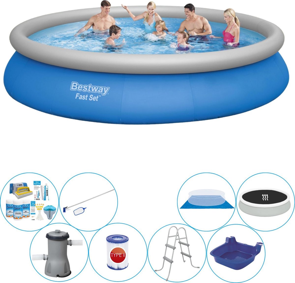 Bestway Fast Set Rond 457x84 Cm - Deluxe Zwembad Deal - Blauw