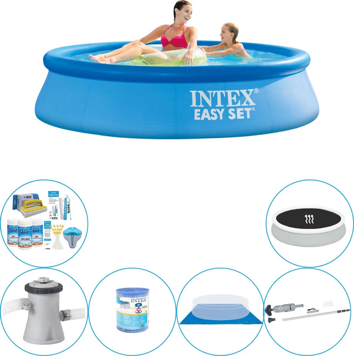 Intex Deluxe Zwembad Pakket - Easy Set Rond 244x61 Cm - Blauw