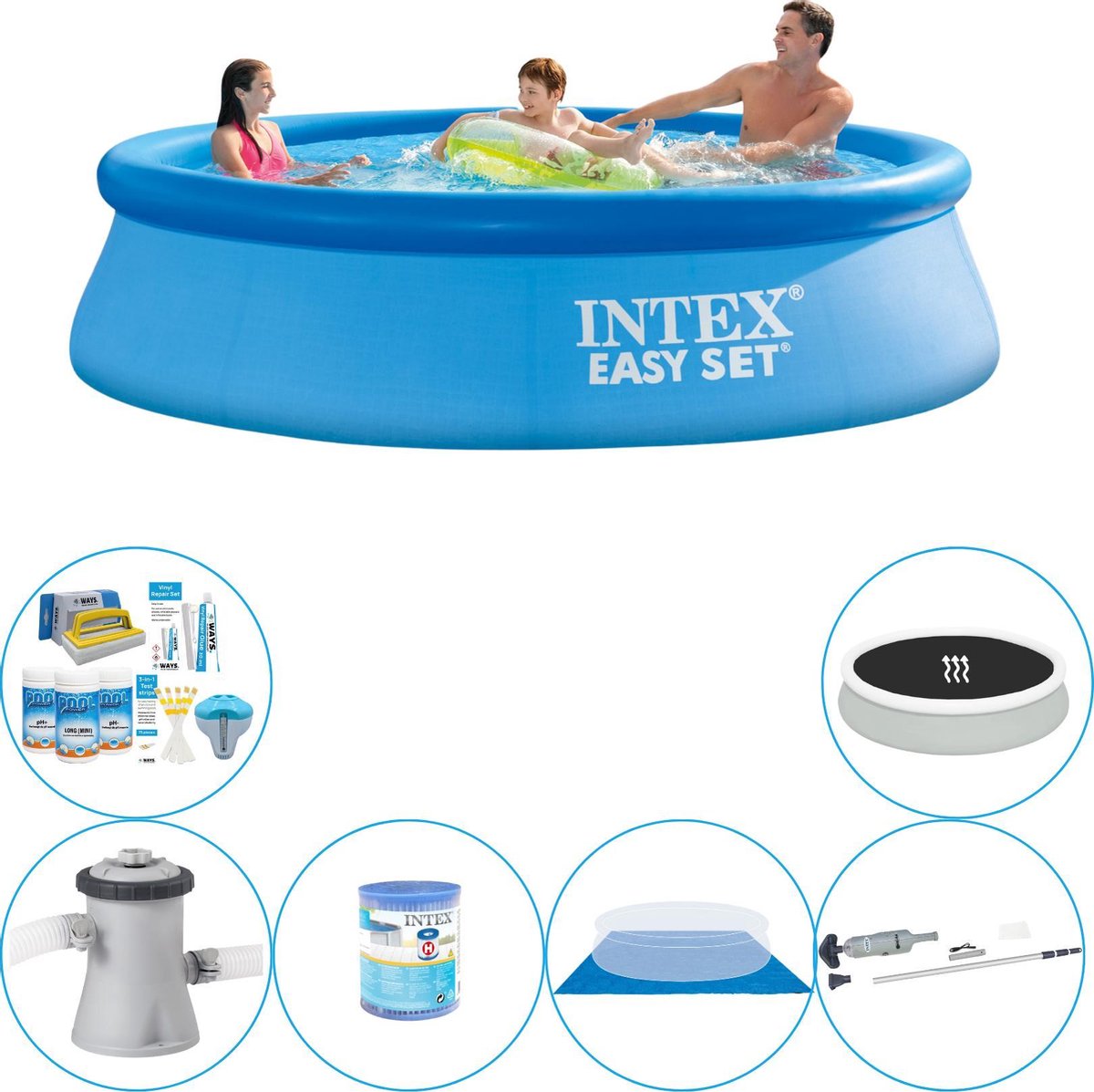 Intex Deluxe Zwembad Pakket - Easy Set Rond 305x76 Cm - Blauw