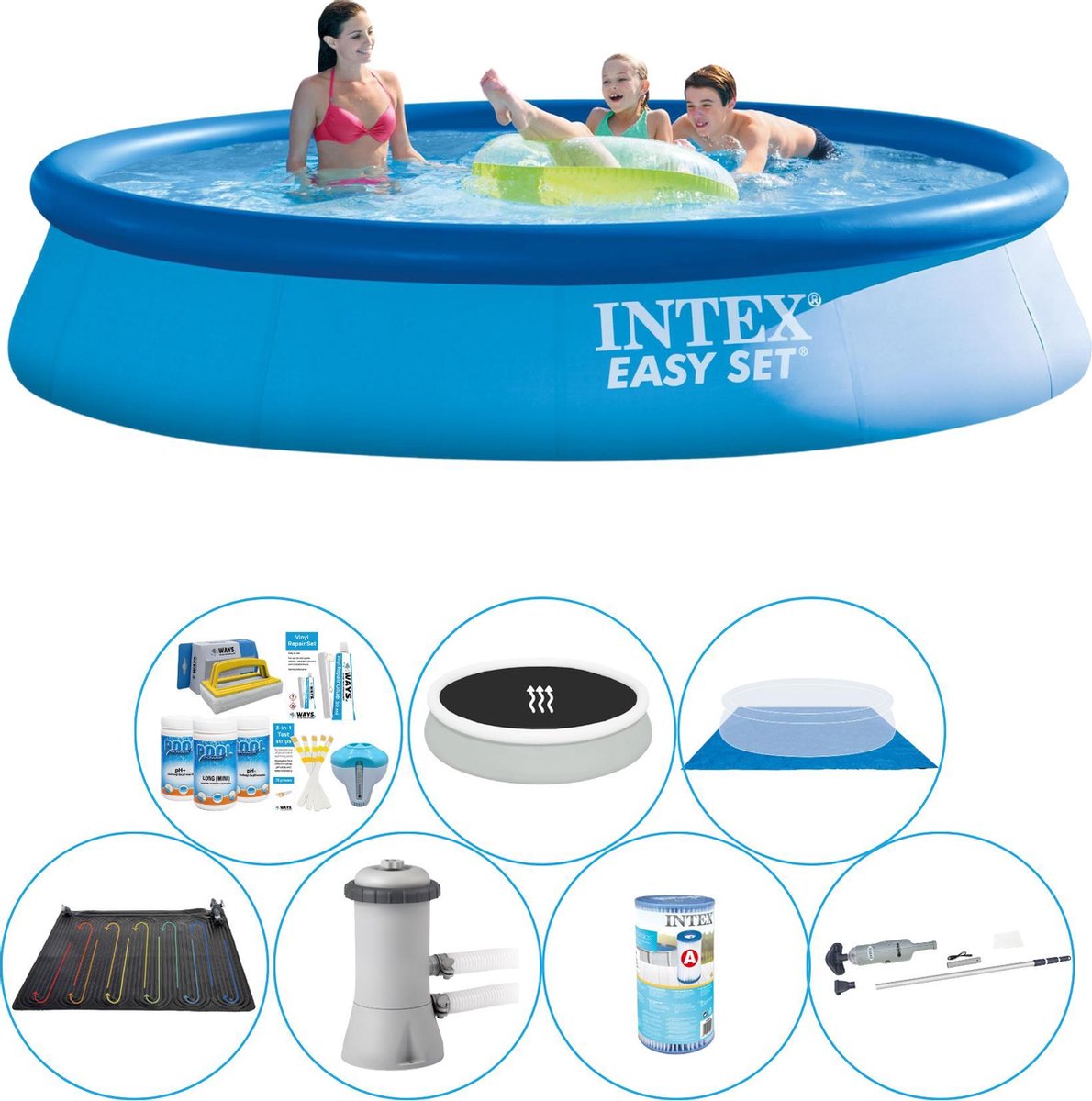 Intex Slimme Zwembad Deal - Easy Set Rond 396x84 Cm - Blauw