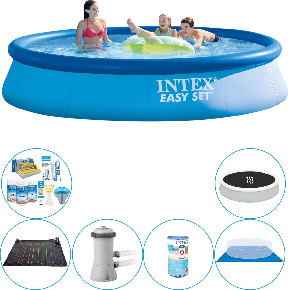 Intex Zwembad Combinatie Deal - Easy Set Rond 396x84 Cm - Blauw